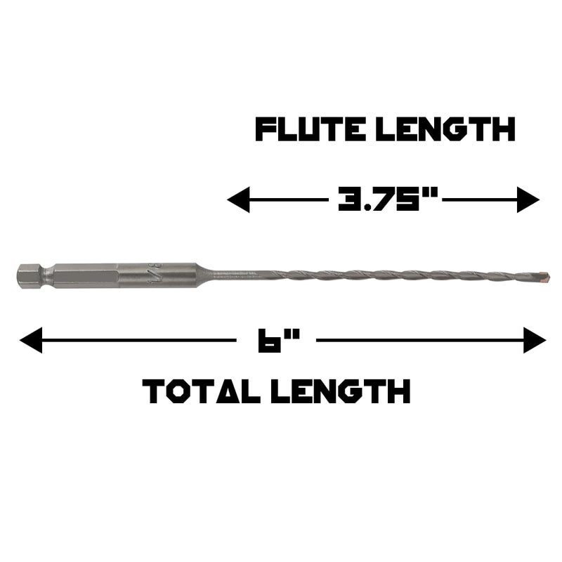 Narwhal 1/8 Inch Masonry Drill Bits (2 Pack - 6" Length Industrial Grade) Carbide Tipped Easily Cuts Through Concrete, Cement, Block, Stone, & More! - Image 2